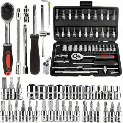 Automotive Socket Repair Tool Kit 45 / 898-Piece – 1/2-Inch & 1/4-Inch Drive Socket Set for Car Repair & Home Projects, Complete Mechanic Tool Kit, Perfect Gift for Men