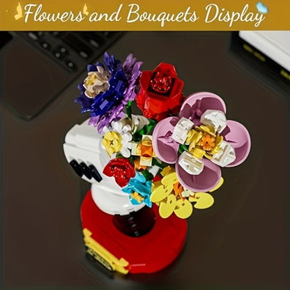 DIY Flower Bouquet Building Blocks Set with Display Stand – Multicolor Brick Flower Maker Home Decor Never Wilts Mother's Day Valentine's Day Christmas Birthday Gift for Her Women Girls