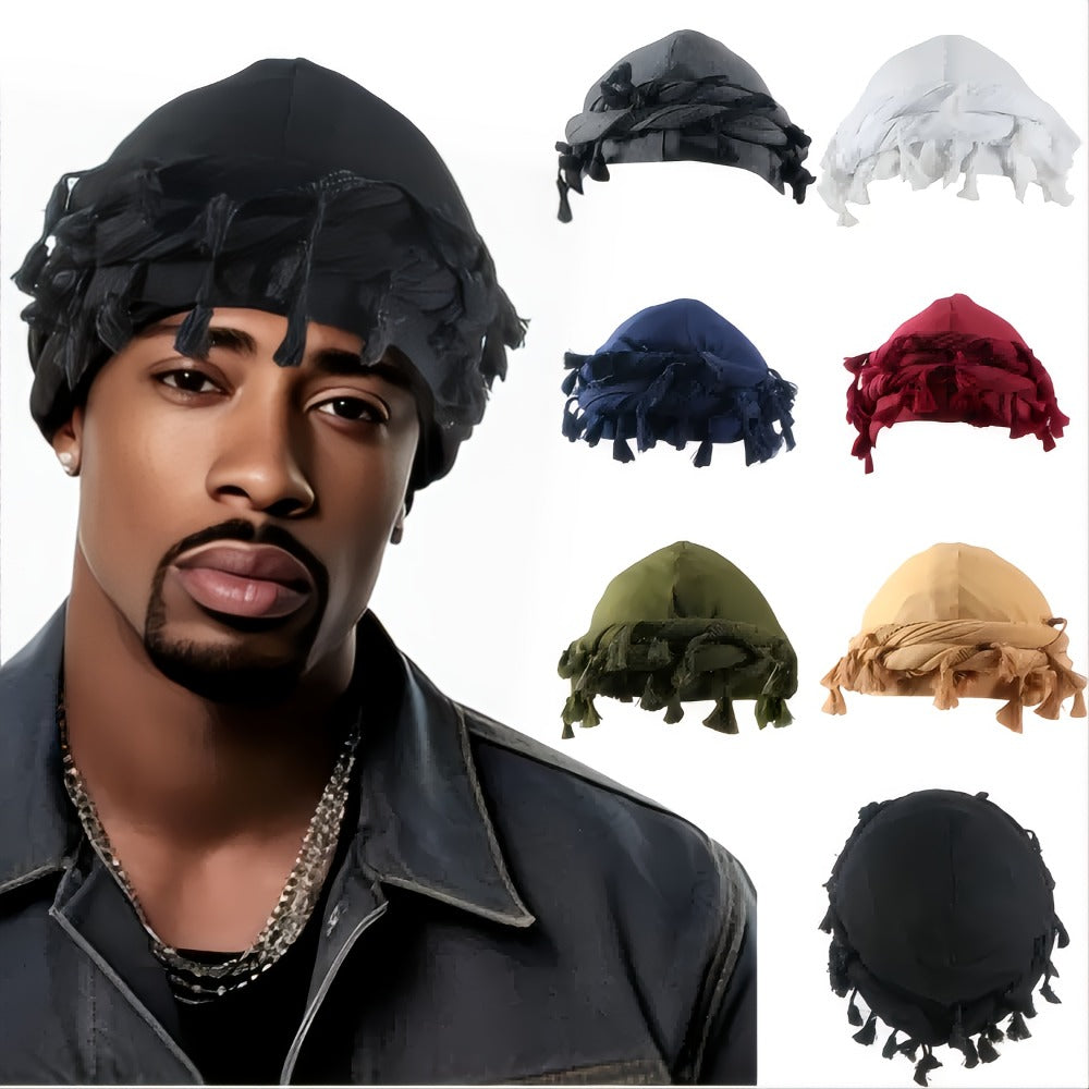 5pcs Vintage Ethnic Turban for Men with Tassel – Soft Elastic Durag Head Wraps for Outdoor, Festival, Cosplay & Daily Wear, 4 Colors Green Yellow Red Blue, Unisex Gift Set