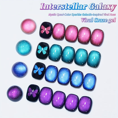 Cat Eye Gel Polish Set 4 Colors – Interstellar Galaxy Series Magnetic Nail Polish with Dazzling Shimmer Luster, UV LED Soak-Off Gel for Salon Nail Art & Home Manicure Gift for Women