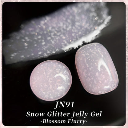 Glitter Jelly Gel Nail Polish Snowflake Sequin Pink Soak-Off UV LED – Semi-Permanent Sparkle Gel Varnish 10ml, Long-Lasting Christmas Holiday Winter Nail Art for DIY Salon Manicure Women