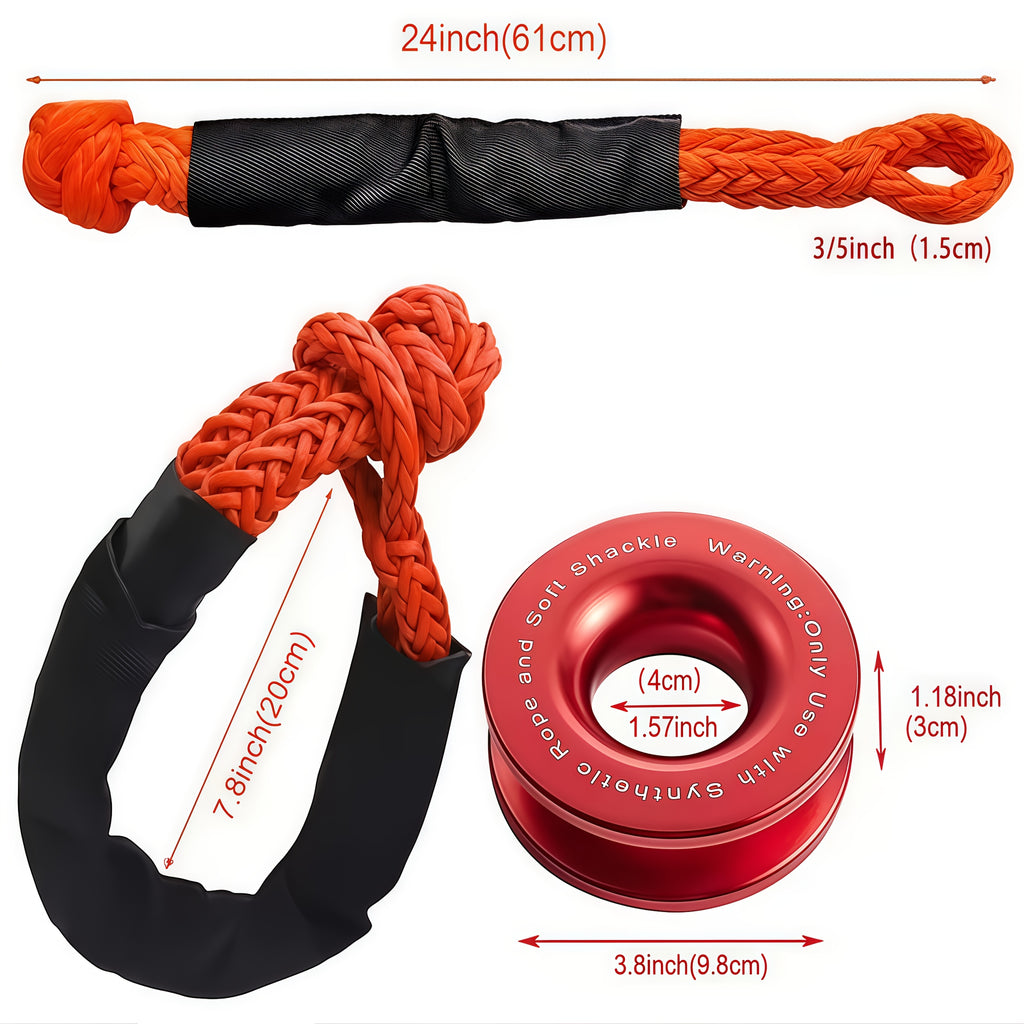41000lbs Winch Rope Synthetic Soft Shackle Or Recovery Ring Set Rugged Shackles W/ Protective Sleeve for ATV UTV SUV Truck Off-Road Vehicle
