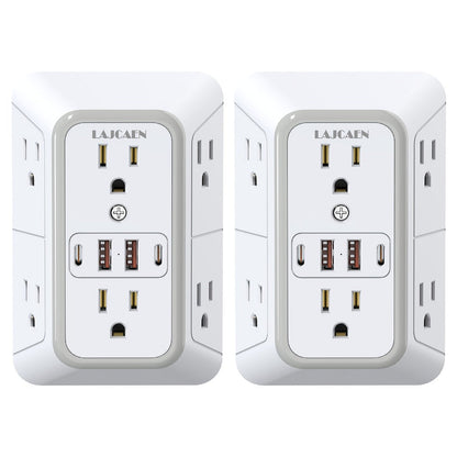 Outlet Splitter Wall Expander 10-in-1 with 6 AC Outlets 2 USB-A 2 USB-C Ports 3-Sided Plug Extender Surge Protector Night Light Compact Space-Saving Design for Home Dorm Apartment Office