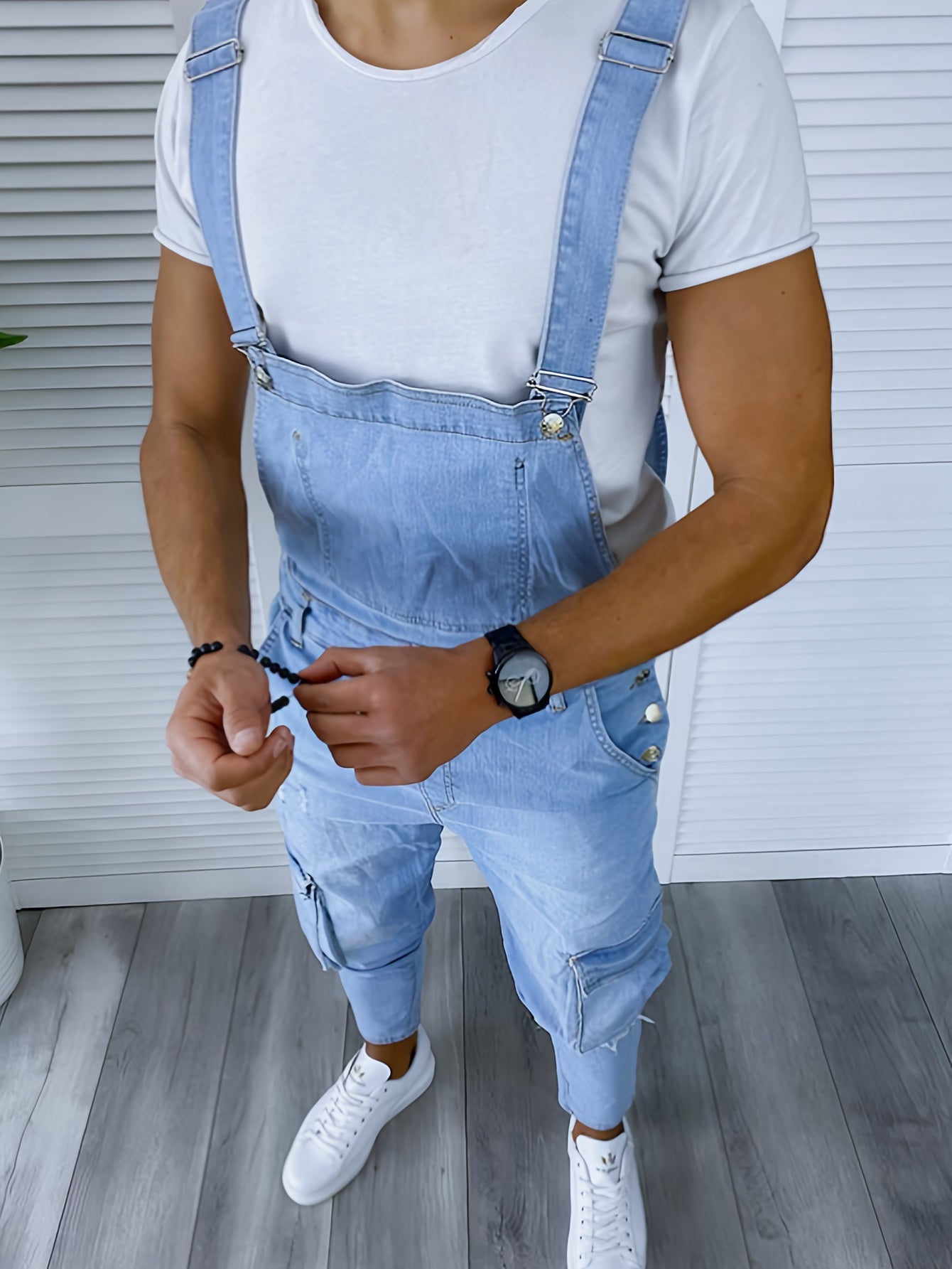 Men's Hooded Coveralls - Multi-Pocket Denim Design