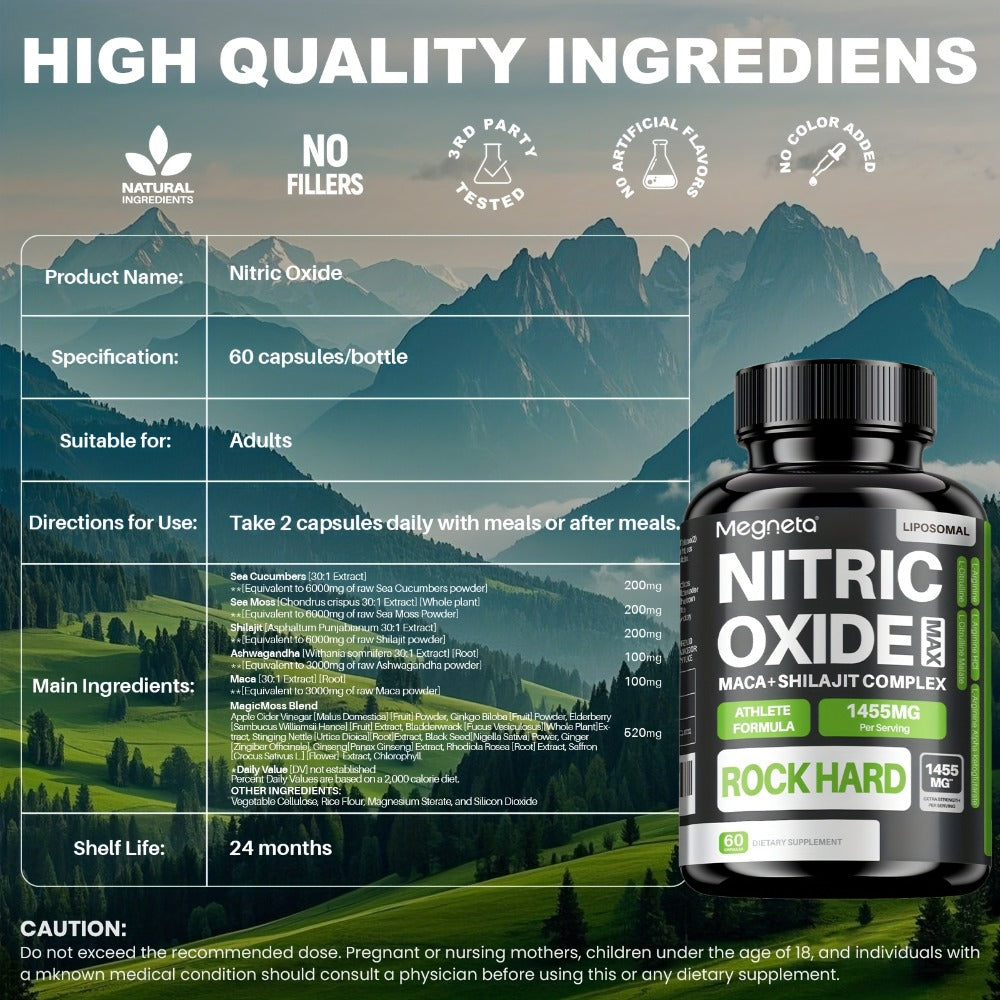 L-Arginine & L-Citrulline Nitric Oxide Supplement for Men - Boosts Blood Flow, Muscle Pump, Energy, Focus & Cardiovascular Health - Stimulant-Free Men's Daily Vitality Capsules 60 Count