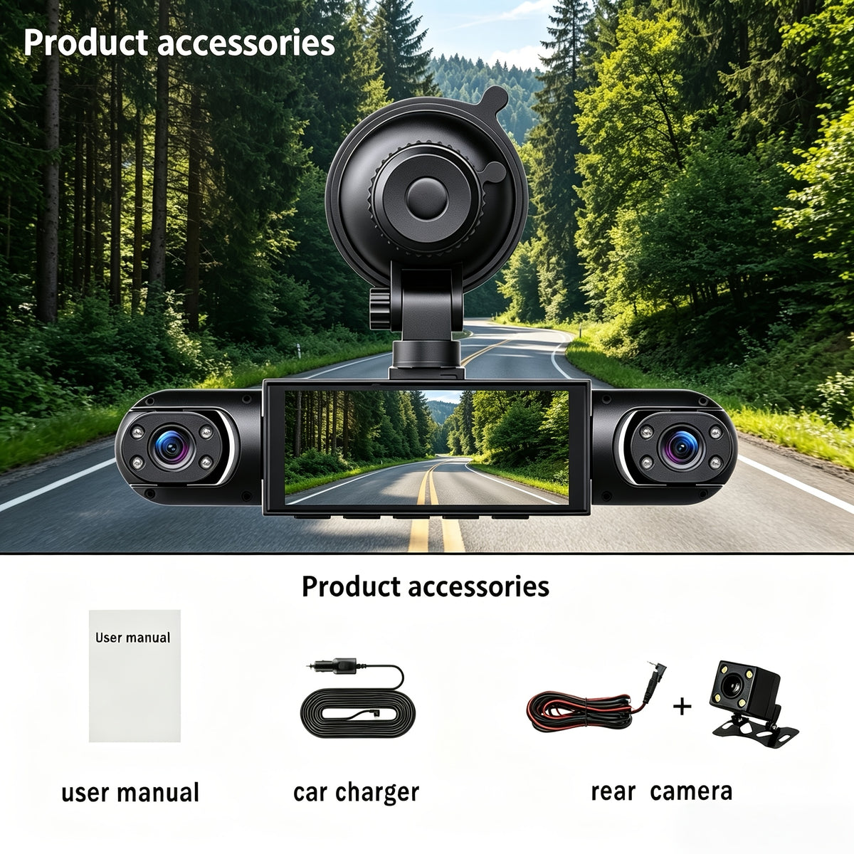 HOEMYER 360° Panoramic 4-Lens Channel 1080P HD Ultimate Safety Car DVR Set, 1080P Front And 720P Full Coverage Front, Rear, Left, And Right, Four-Screen Simultaneous Display, HD Night Vision, WDR, G-Sensor, Loop Recording - Car Accessories/Car Dashb