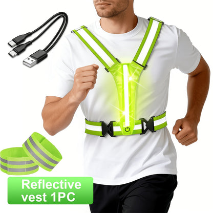 LED Reflective Running Vest – 360° USB Rechargeable Set