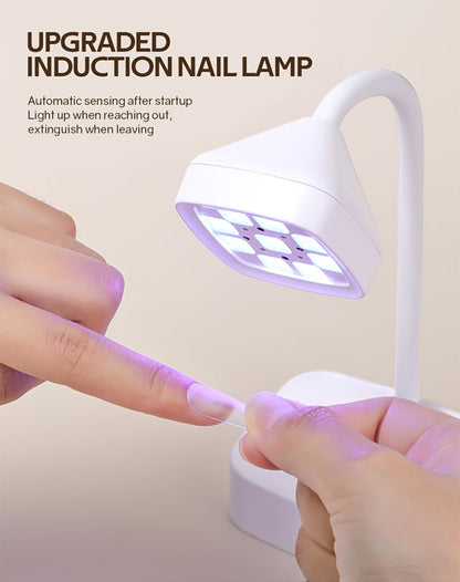 Gooseneck LED Nail Lamp 360° Flexible Portable USB Rechargeable Gel Nail Dryer Auto Sensor LCD Display 2 Timer Settings 9-Bead Dual Light Quick Dry for Home Salon Gel Polish Nail Art White