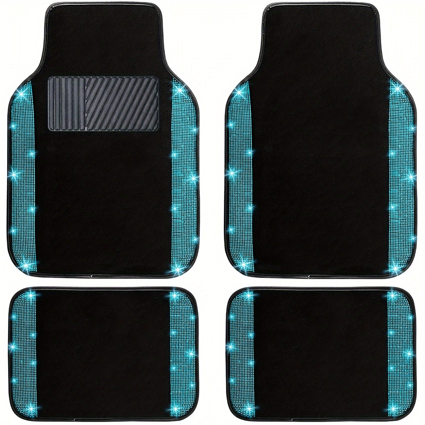 Bling Car Floor Mats Full Set – Rhinestone Sparkle Glitter Diamond Carpet, Universal Fit Cars SUV Trucks, 4pcs Anti-Slip Pad, Cute Car Accessories for Women & Girls