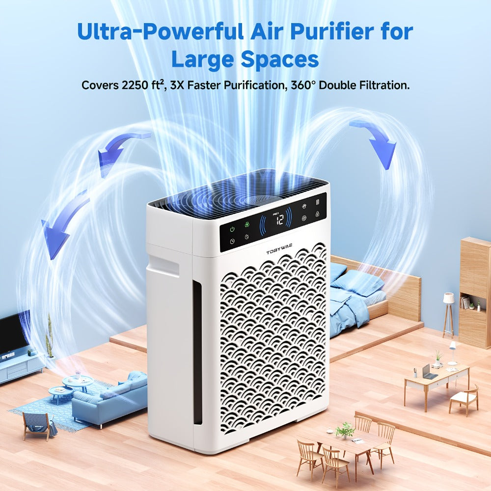 HEPA Air Purifier for Large Rooms Up to 3000 Sq Ft – True HEPA Filter, Activated Carbon, Double-Sided Intake, Removes Dust, Pet Dander, Smoke & Odors, Sleep Mode 22dB, Aromatherapy, 19Hr Timer