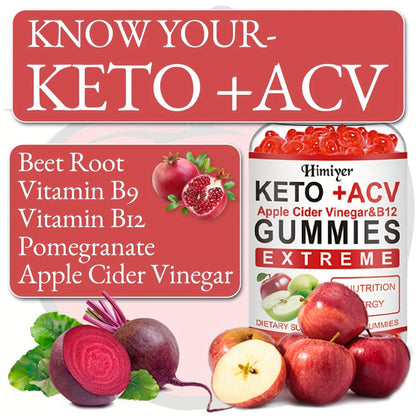 Keto ACV Gummies with Apple Cider Vinegar Vitamin B12 B6 for Women Men – Supports Weight Management Gut Health Glowing Skin Focus Antioxidant Defense Daily Wellness Supplement