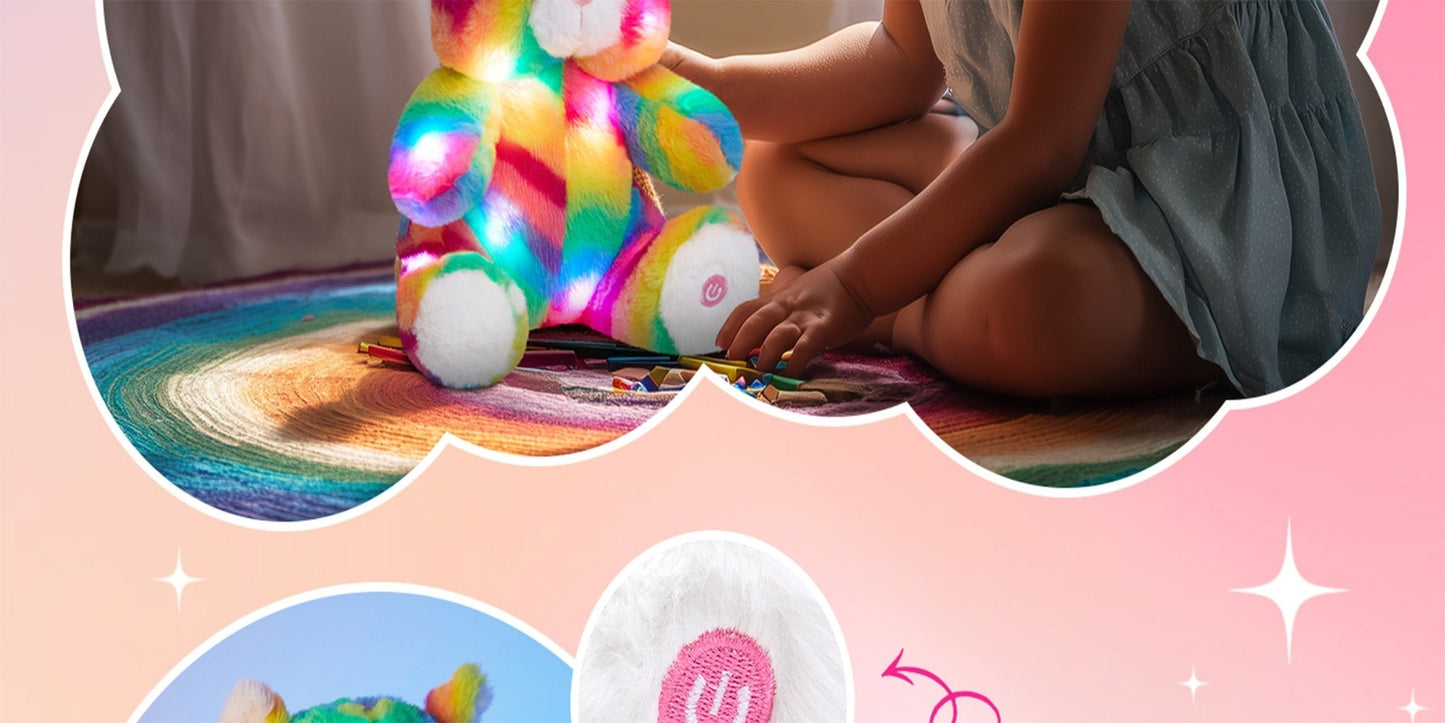 Glow in the Dark Rainbow Cat Plush Toy with Music — Kawaii Glowing Kitty Stuffed Animal Night Light Companion for Kids Girls, Birthday Mother's Day Christmas Valentine Gift for Cat Lovers