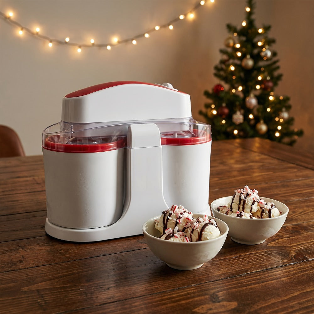 Ice Cream Maker Machine Dual Cup Self-Freezing – Make 2 Flavors Homemade Ice Cream Sorbet Frozen Yogurt at Once, Fast 10-Min Churning, Easy Clean Removable Bowl, Compact Countertop Design