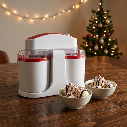 Ice Cream Maker Machine Dual Cup Self-Freezing – Make 2 Flavors Homemade Ice Cream Sorbet Frozen Yogurt at Once, Fast 10-Min Churning, Easy Clean Removable Bowl, Compact Countertop Design