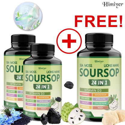 Soursop Capsules Advanced Herbal Supplement with Shilajit, Irish Moss, Berberine & NAD+ – Immunity, Antioxidant & Circulatory Support | Vitamin D3, C & Magnesium | ShopVora UK