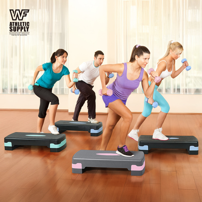 Aerobic Stepper Set with 2 Dumbbells & Measuring Tape – Adjustable Height 4"/6" Exercise Step Platform Non-Slip Workout Stepper for Home Gym, Supports 550 LB, 3 Colors