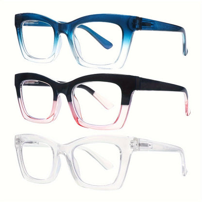 Blue Light Blocking Reading Glasses 3 Pack - Anti Blue Light Computer Readers for Women and Men, Square Spring Hinge Frames with Eyeglass Cloths and Bags, Multiple Magnifications