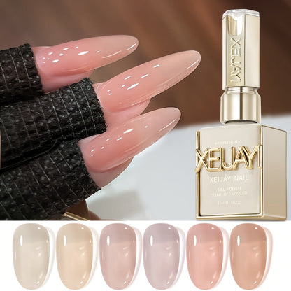 Jelly Gel Nail Polish Set 6 Colors Glass Nail Look Translucent Buildable Coverage 0.51oz Each - Semi-Permanent Soak-Off UV LED High-Gloss Salon Finish Nail Art Kit for Women Shades M14 M16 M17 M18 M19 M20