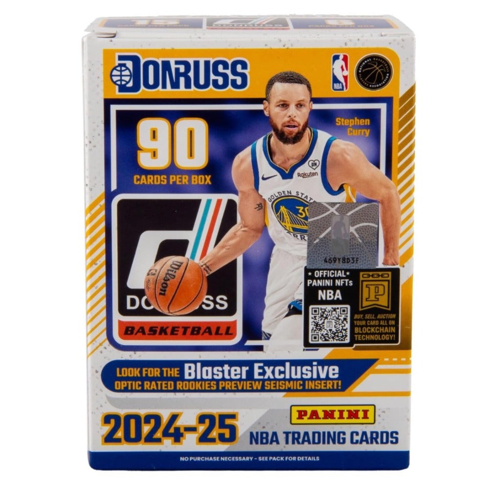 NBA Blaster Box 2024-25 Panini Donruss Basketball – Factory Sealed 6 Packs 90 Cards, Holo Laser Rookies & Inserts, Collector Gift for NBA Fans + 25ct Toploaders