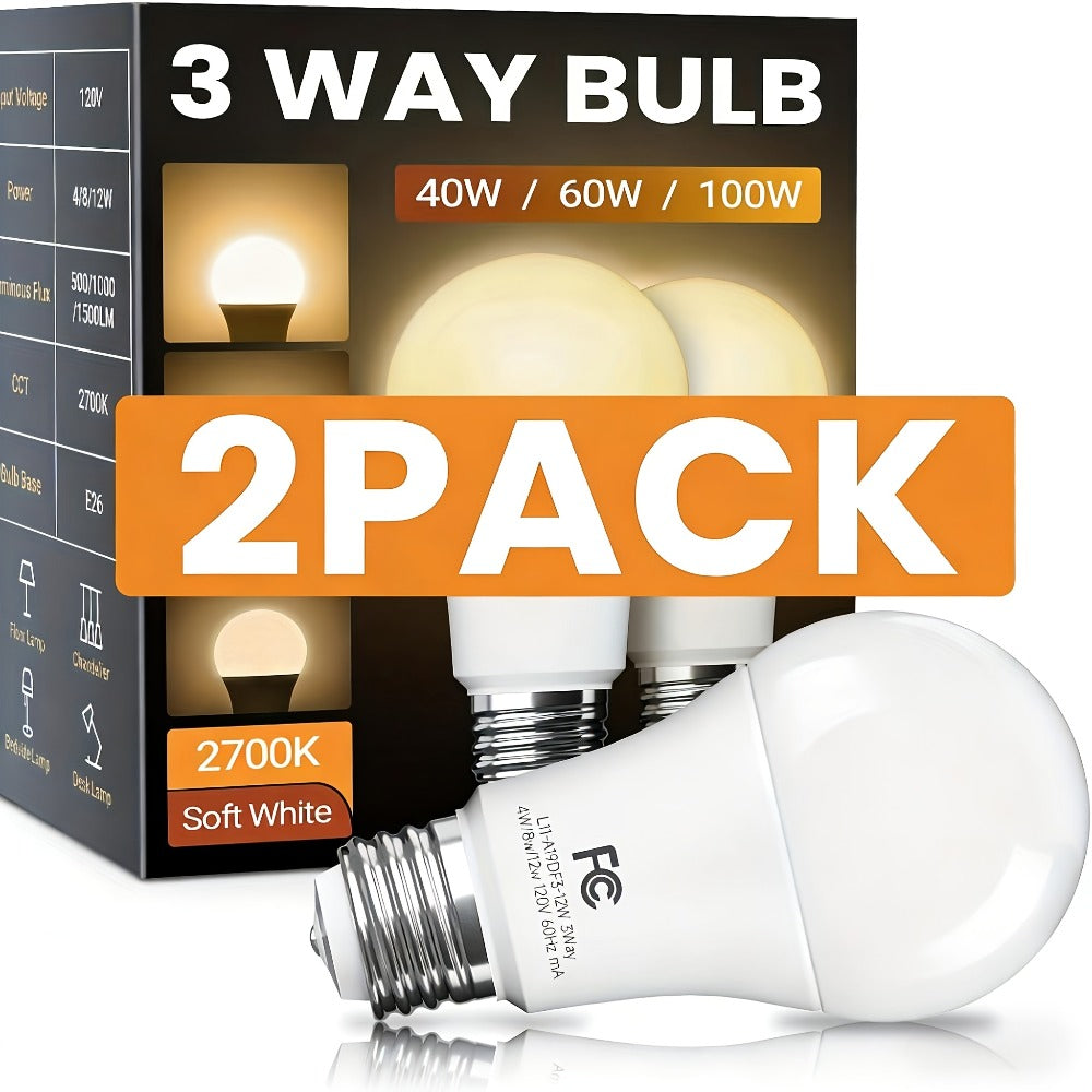 3-Way LED Light Bulb A19 40 60 100W Equivalent 1500 Lumens E26 Base – Soft White 2700K & Daylight 5000K Three-Way Bulb for Bedroom Living Room Study Room Table Lamp, 2 & 4 Pack