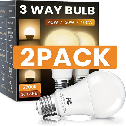 3-Way LED Light Bulb A19 40 60 100W Equivalent 1500 Lumens E26 Base – Soft White 2700K & Daylight 5000K Three-Way Bulb for Bedroom Living Room Study Room Table Lamp, 2 & 4 Pack