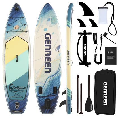 11ft SUP Board Inflatable Stand Up Paddle Board – Non-Slip Deck, Wide Stance, Heavy-Duty for Adults Beginners Experts, Yoga Fishing Lake Ocean River, Travel Backpack Included