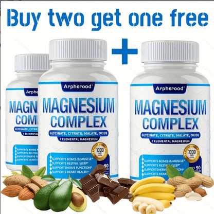 Magnesium Complex Supplement 7-in-1 with Glycinate, Malate, Taurate & More – 1000mg Per Serving for Sleep, Muscle Recovery, Nerve & Energy Support | High-Absorption Multi-Form Formula | 180 Capsules