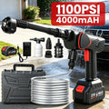Cordless Power Washer 21V 1100PSI, High Pressure Water Gun with Pure Copper Motor, 6 Adjustable Spray Modes, 4000mAh Battery, 196.85inch Hose, Faucet & Bucket Intake, Black/Yellow, for Car Fence Garden Washing