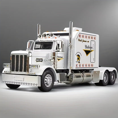 Semi Truck Toy 1:24 Scale Die-Cast Metal Pull-Back Alloy Semi-Trailer Truck with Trailer – Heavy Duty Truck Model Collectible Ornament for Kids Boys Ages 3+ | Best Birthday Christmas Gift