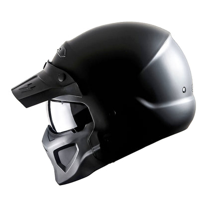 Convertible Motorcycle Helmet Full Face & Open Face 2-in-1 – Detachable Visor, Face Mask & Smoked Shield, Aerodynamic Thermoplastic Shell, Classic Style, Adult S/M/L/XL