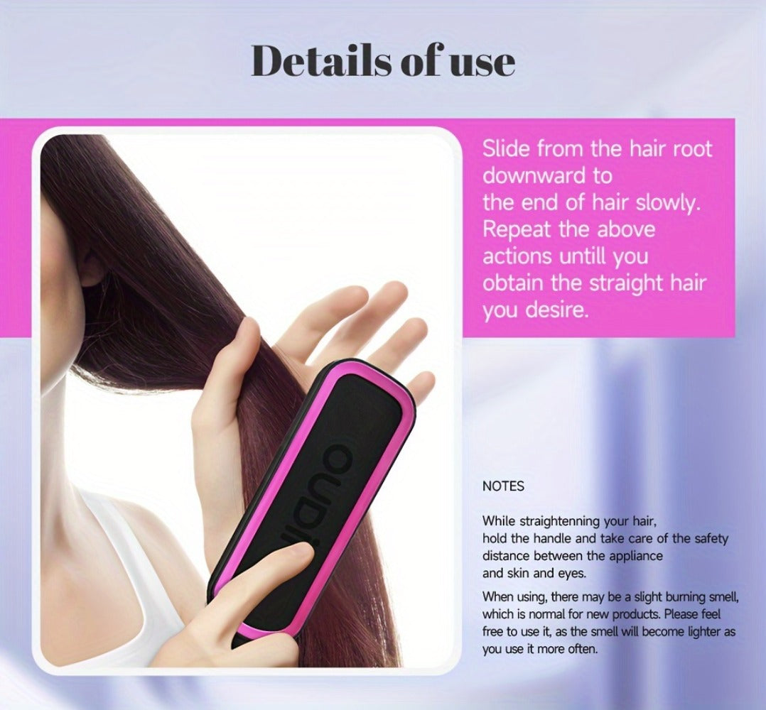 6-Setting Ionic Hair Straightener Brush with Fast Heat-Up & Anti-Scald Protection – Precise Temperature Control Flat Iron Straightening Comb for Women, All Hair Types, Home & Salon Use