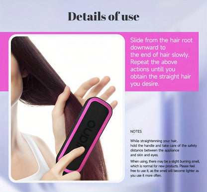 6-Setting Ionic Hair Straightener Brush with Fast Heat-Up & Anti-Scald Protection – Precise Temperature Control Flat Iron Straightening Comb for Women, All Hair Types, Home & Salon Use