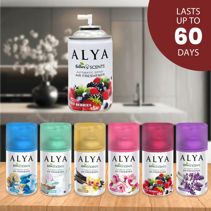Automatic Spray Air Freshener Refill 8.45oz 1pc or 4pcs - 6 Scents Lavender Vanilla Cool Linen Ocean Mixed Berries Magnolia, Odor Fighting Room Spray for Car Office Home Bathroom Kitchen Fabric Closet