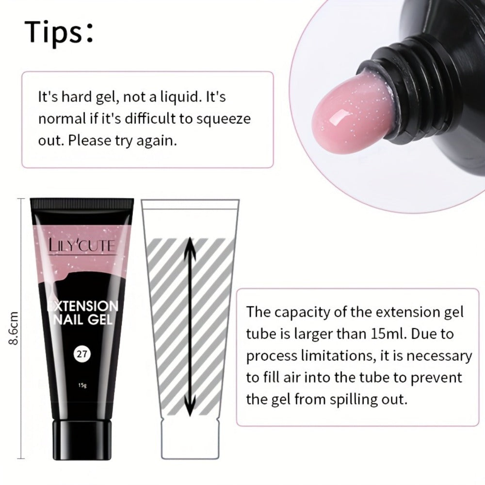 Builder Gel Nail Extension Kit – Quick Build UV LED Acrylic Gel in White Nude Pink Crystal for Nail Construction Overlay Sculpting Salon & Home Manicure 15g 0.51oz