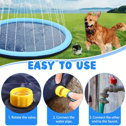 Dog Splash Pad for Large Dogs Extra Thick 0.6mm – Non-Slip Heavy Duty Sprinkler Pool & Cooling Mat for Jumbo & Big Breeds, Outdoor Summer Backyard Water Play Fountain, Pet Cooling Gift