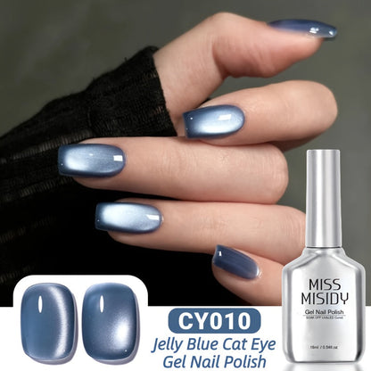 Cat Eye Gel Nail Polish Jelly Blue 0.54oz Sheer Glass-Like Finish — UV LED Soak-Off Long-Lasting Gel Polish for Manicure & Pedicure, Easy Application Nail Art Color for Women Home Salon CY010