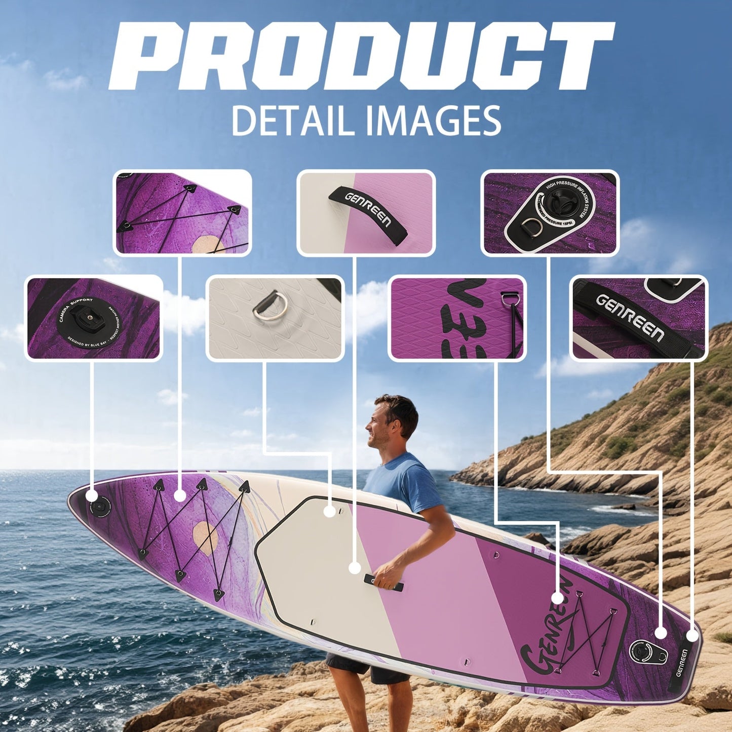 Adventure Touring SUP Board 11ft x 34'' Inflatable Paddle Board 400lbs Wide Stance Durable Lightweight ISUP Bundle Accessory Pack for Adults