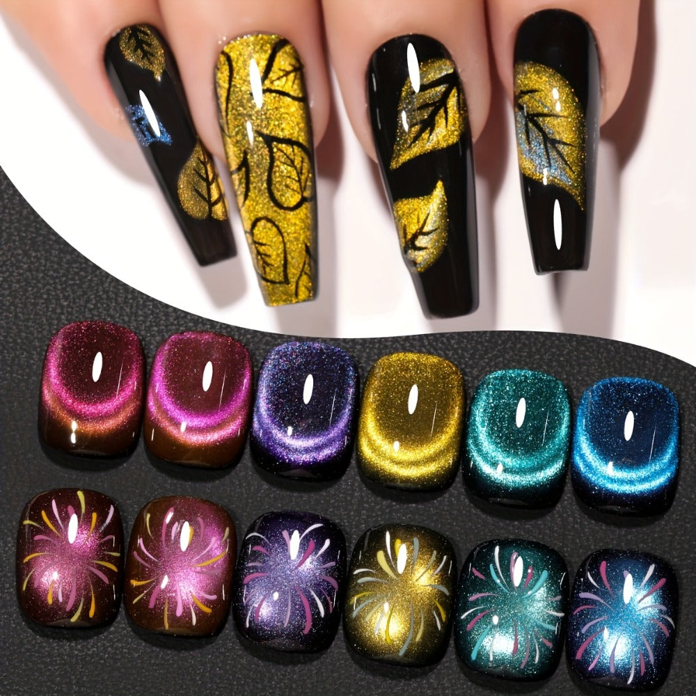 Dopamine Cat Eye Gel Polish Set 6 Colors Magnetic Shiny Glossy UV LED Nail Art Kit with Photo Frame Bottle for Salon DIY Manicure Spring Summer Vibrant Reflective Long Lasting Nail Design