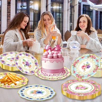 Floral Paper Plates 48 Pack – Elegant Disposable Botanical Plates for Tea Party, Birthday Brunch, Bridal Shower, Baby Shower, Wedding, Engagement & Garden Party Tableware