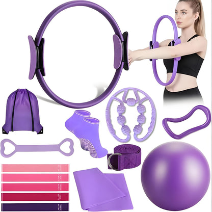 Pilates Set for Women 14-Piece – Includes 13-Inch Pilates Ring, 9-Inch Yoga Ball, 5 Resistance Bands & Hip Thrust Bands, Complete Home Pilates Equipment Kit for Beginners & Core Training
