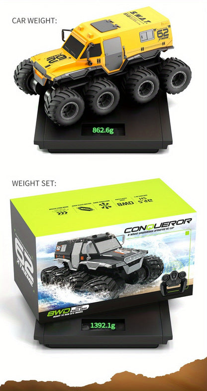 Amphibious RC Truck 8-Wheel Drive 4-Motor Off-Road Climbing Remote Control Armored Vehicle, Oversized All-Terrain Land & Water Military Truck Toy – Epic Gift for Kids & Adults Boys Girls