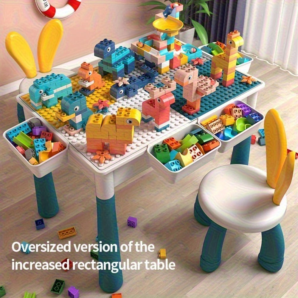 Kids Building Block Table & Chair Set with Storage Boxes – 16.5" x 12.6" All-in-One ABS Brick Play Activity Station for Toddlers Boys & Girls, Best Birthday Christmas Holiday Gift Ages 3+