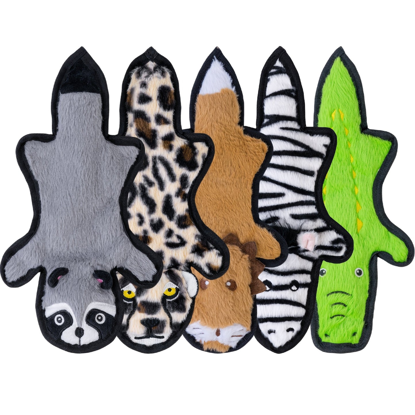Crinkle Squeaky No Stuffing Dog Toys 5 Pack - Dual Sound Plush Chew Toys for Aggressive Chewers, 6 Tough Layer Durable Teething Toys for Small Medium Large Dogs, Safe Embroidered Eyes, Animal Designs