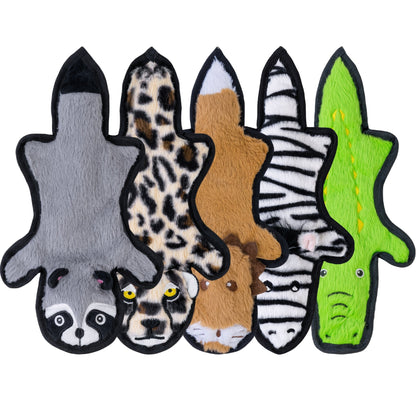 Crinkle Squeaky No Stuffing Dog Toys 5 Pack - Dual Sound Plush Chew Toys for Aggressive Chewers, 6 Tough Layer Durable Teething Toys for Small Medium Large Dogs, Safe Embroidered Eyes, Animal Designs
