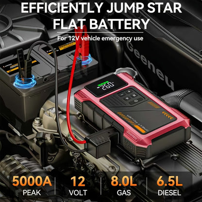 Portable Jump Starter 9-in-1 with Air Compressor – 12V Car Battery Booster for 8.0L Gas & 6.5L Diesel, USB-C, LED Emergency Light, Digital Display