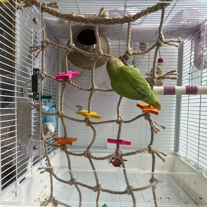Bird Climbing Net for Parrots Hemp Rope Play Gym with Star Shape Chewable Toys Foraging Ladder Perch for Parakeets Cockatiels Conures Budgies
