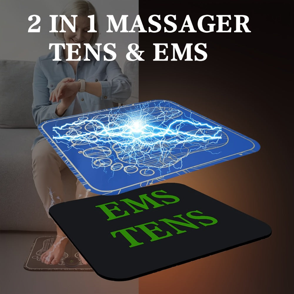 EMS Foot Massager Pad with TENS Therapy – Portable Electric Foot Massage Machine, Reusable Pad, Multiple Mode Adjustment, Pain Relief for Plantar Fasciitis & Tired Feet