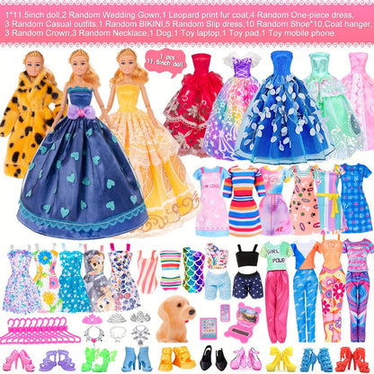 Fashion Girl Doll 11.5 Inch with Clothes Accessories Set – Includes Doll Fur Coat Princess Gowns Fashion Dresses Shoes Crowns Necklaces Pet Dog Creative Gift for Girls Ages 4-12 Birthday Christmas