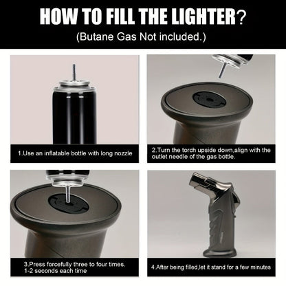 Butane Torch Lighter Gift Set 2500°F, Refillable with Safety Lock & Adjustable Flame, High-Temperature Kitchen Cooking Camping Outdoor Torch, Gift Box Included, Gas Not Included