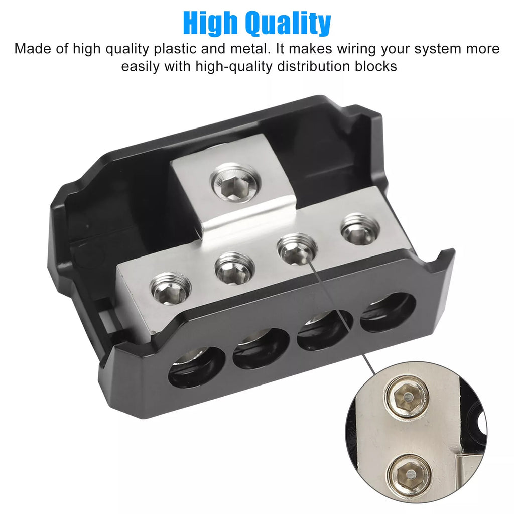 4 Way Power Distribution Block, Power Distribution Ground Distributor Connecting Block for Car Amplifier Audio Splitter 2 Pack, Without Battery